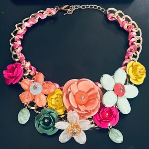 Floral Statement Necklace with Pink and Gold Accents